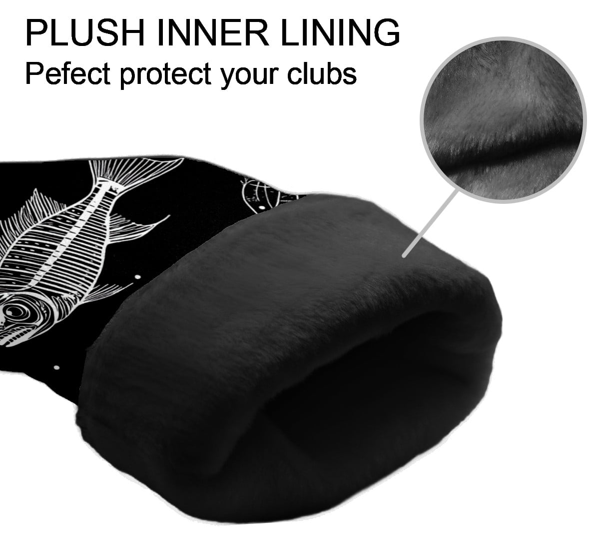 Golf Club Covers PU Leather Waterproof Head Covers for Fairway Woods Hybrids Cartoon Fish Bones