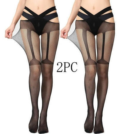 SEMPAI 2PC Women Sexy Lace Leggings Pants Fishnet Netting Stockings Net Sexy Lingerie Transparent Hollow Out Hanging Stockings