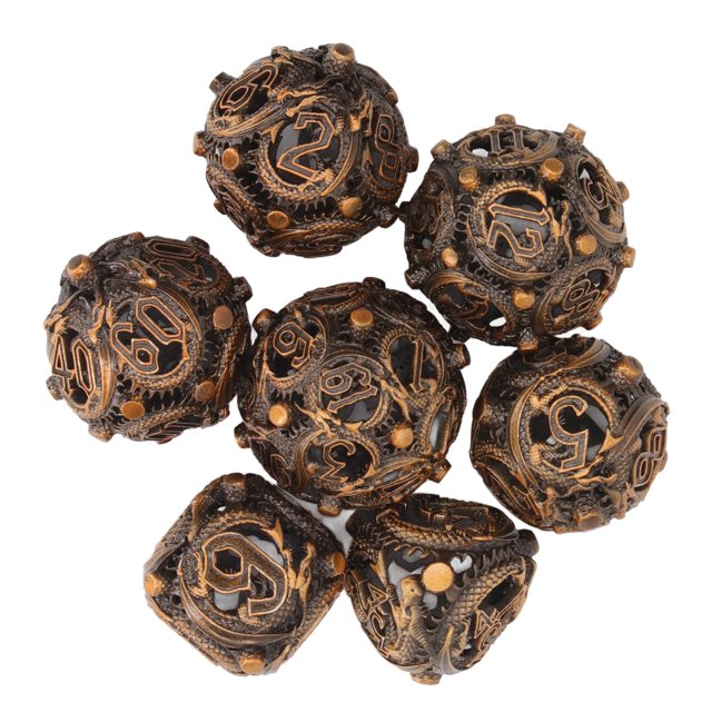 Hollow Metal Dice, Metal Dice Set Balanced Rolling Polyhedral Copper 7pcs For Kids For Card Games