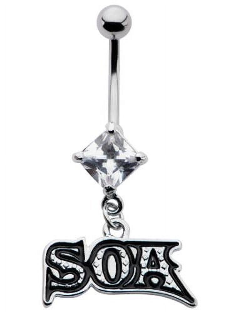 Prong Set Gem Navel Dangled with SOA Logo Belly Ring 14g