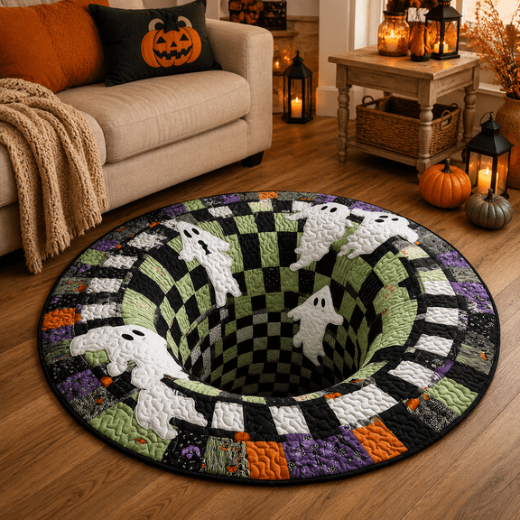 3D Halloween Optical Illusion Round Area Rug, Non-Slip Mat Indoor Vortex Mat Halloween 3D Optical Illusion Area Rug, Round Spooky Floor Decor, 19.68"