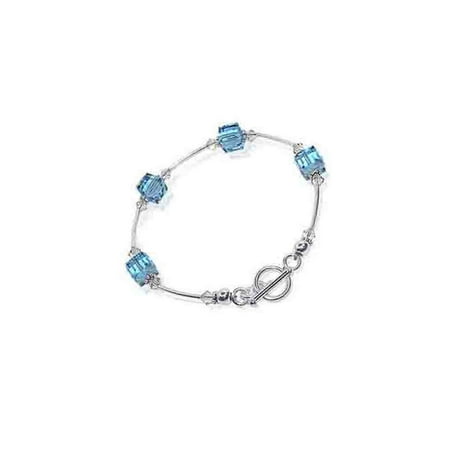 Swarovski Blue Bracelets - Gem Avenue Sterling Silver Blue Cube Crystal Handmade Bracelet 7.5 inch Made with Swarovski Elements