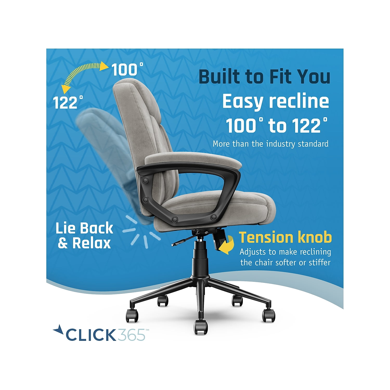 Click365 Transform 1.0 Ergonomic Mid Back Desk Chair Fabric Light Grey