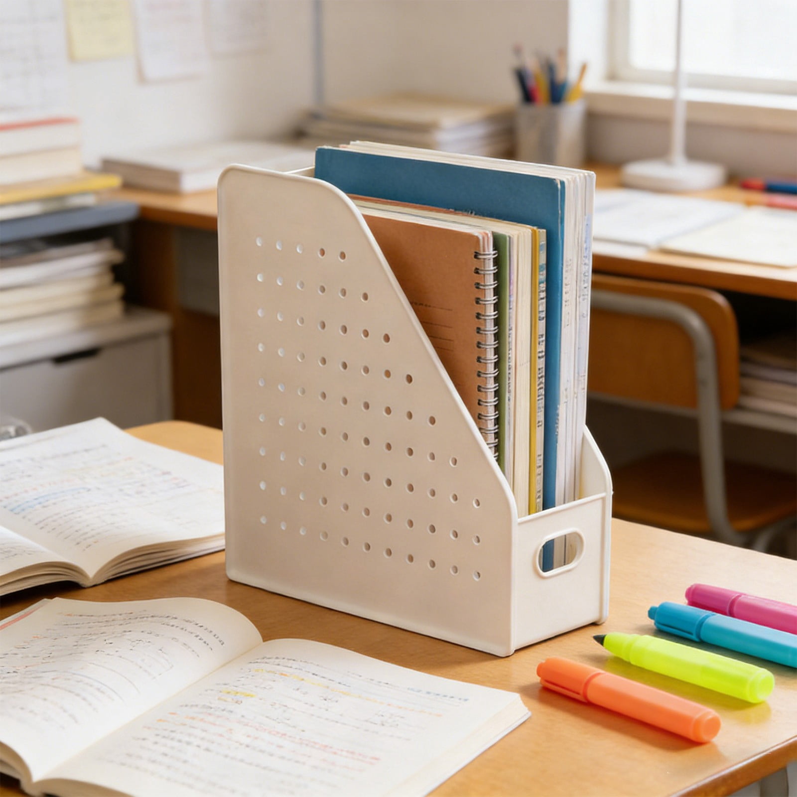 Kuroiy Desk Storage Basket Organizer | Multi-Compartment Plastic Stationery, Book & Document Holder | Slanted Opening, Pegboard Compatible, 10.55"x5.75"x11.81" | Dorm, Office, Home Desk Tidy