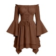 thumbnail image 3 of Oksale Lace Up Dress for Women Medieval Retro Flare Sleeve Renaissance Dresses Off Shoulder Asymmetrical Hem Mini Dress Halloween Costumes Coffee L, 3 of 10