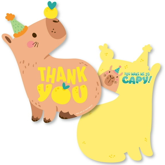 Big Dot of Happiness Capy Birthday - Shaped Thank You Cards - Capybara Party Thank You Note Cards with Envelopes - Set of 12
