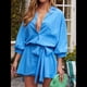 thumbnail image 5 of Vestido Camisero Corto con Cuello en V, Botones, Plisado, Mangas 3/4 y Cinturón para Mujer. Azul S, 5 of 7