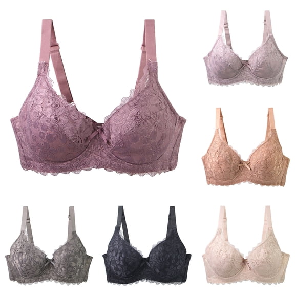 GEWSEY Sexy Lace Bras for Women Push Up V Neck Wireless Lined Comfort Bralettes Support Comfort Everyday Mesh Seamless Bra (Black, 38D)