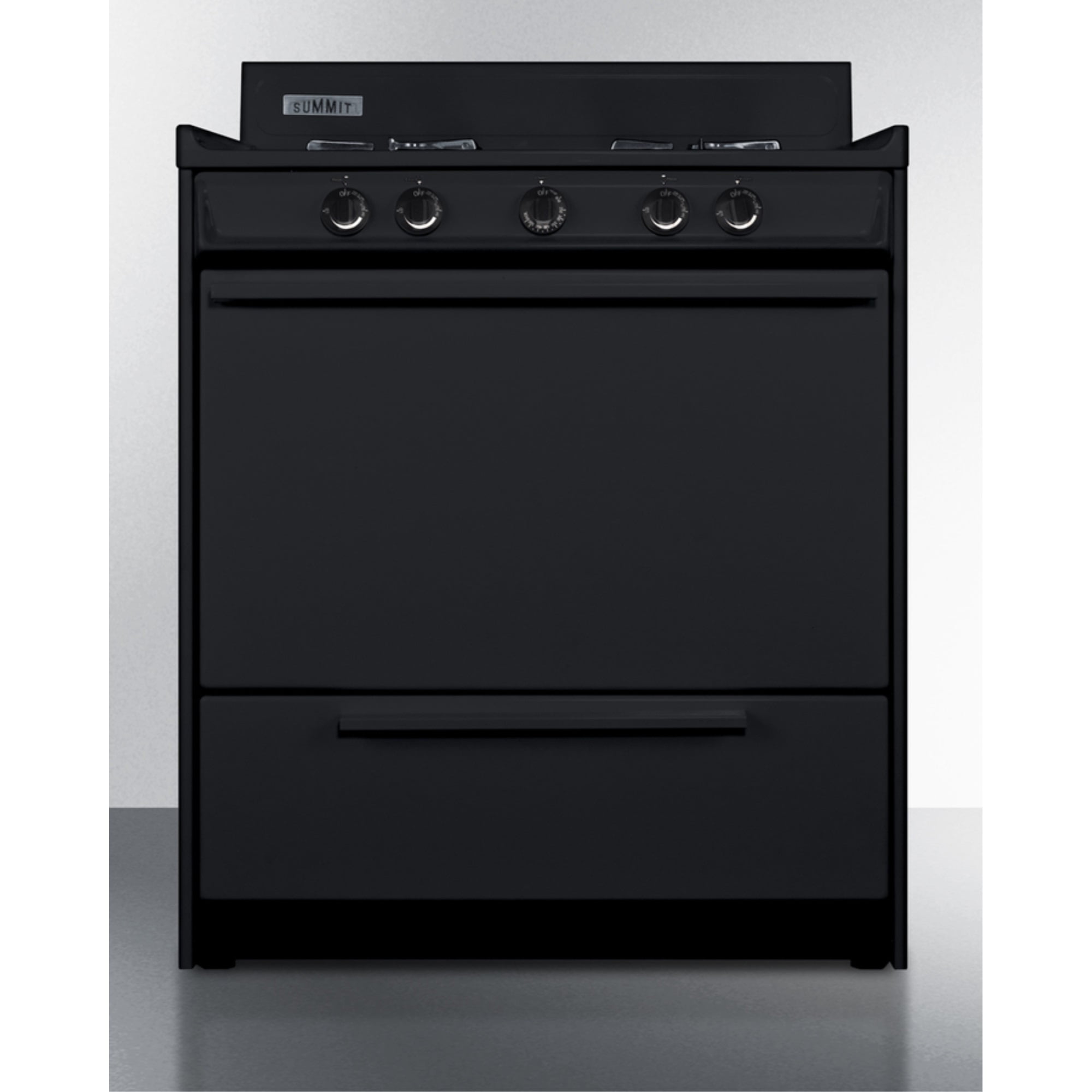 30" wide gas range in black, open burners