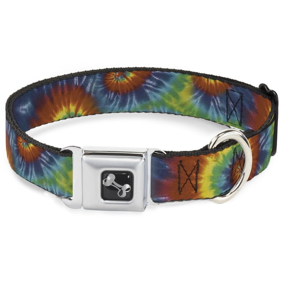 Buckle-Down Pet Collar, Dog Collar Metal Seatbelt Buckle, Tie Dye Swirl Multi Color, 11 to 16.5 Inches 1.0 Inch Wide