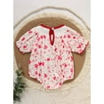 thumbnail image 2 of MORTTIC Girls' Cute Floral Smocked Romper Short Sleeves Crew Neck "DADDY's Girl" Letter Embroidery Princess Party Romper Bodysuit, 2 of 7