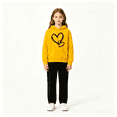 thumbnail image 6 of Otqutp Toddler Girls 2 Piece Outfit Heart Print Long Sleeve Hooded Sweatshirt Solid Straight Leg Pants Fall Clothes for Kids Teens, 6 of 6