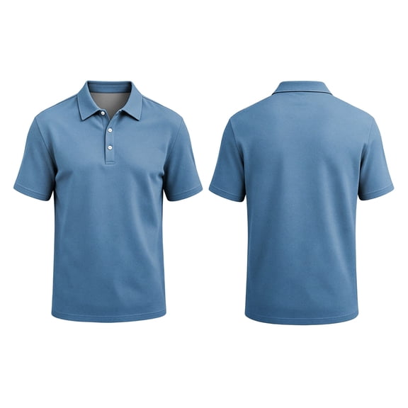 Business Solid Color Polo Shirt for Men,Short Sleeve Button Down Slim Fit Lightweight Classic Casual Golf Shirt Blue 2XL