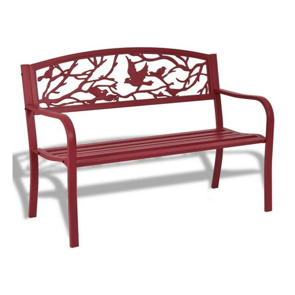 Outdoor Garden Bench - Red Steel & Cast Iron Park Bench - 48.4" Patio Furniture - Heavy Duty 500lbs Capacity - Backyard Deck Seating