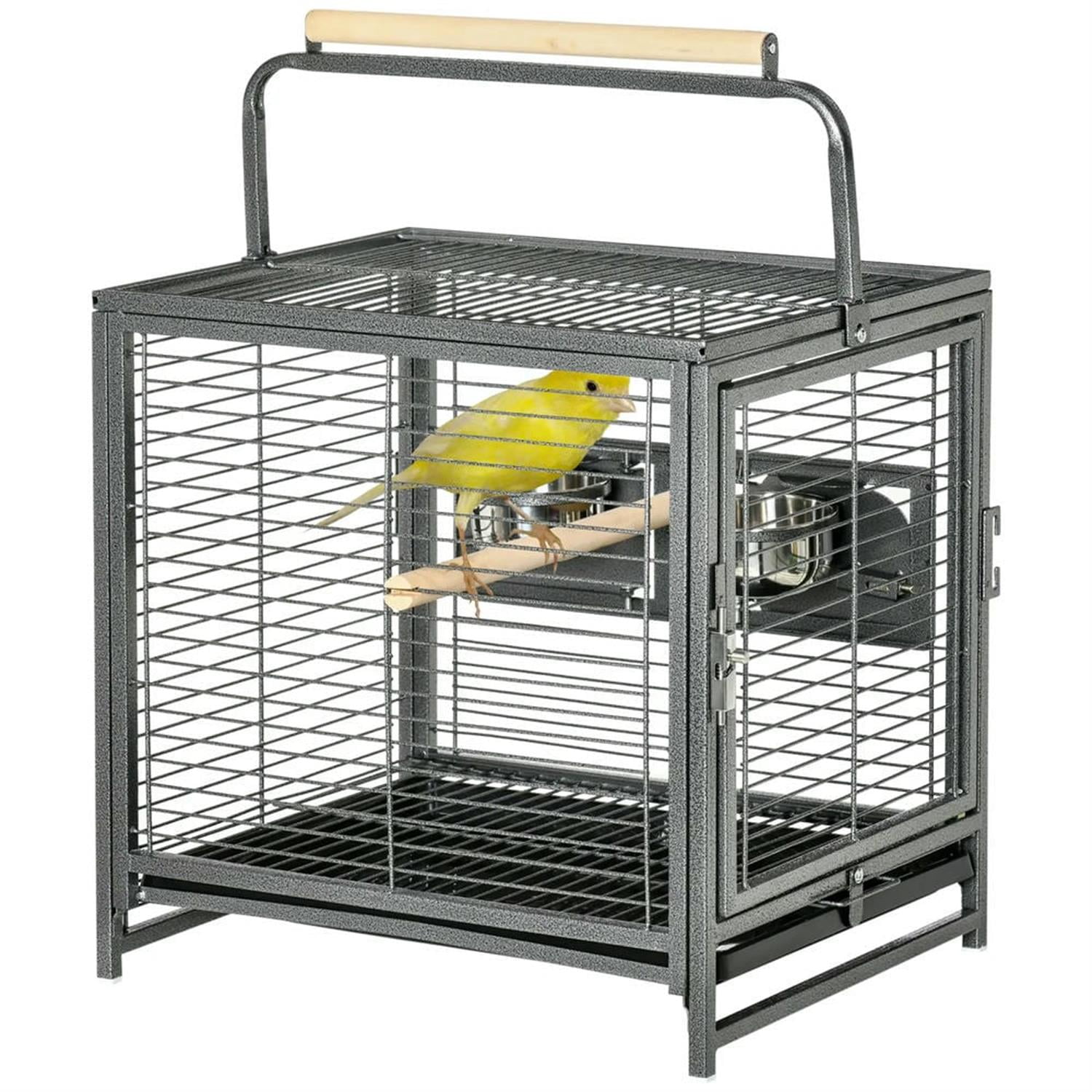 Kadyn 18" Heavy Duty Travel Bird Cage Carrier with Handle Perch for Parrots Conures Lovebird Cockatiel Parakeets, Black