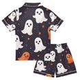 thumbnail image 2 of FORMRS Kids Short Sleeve Top and Pants Pajama Set Unisex Satin 2-Piece Sleepwear, Sizes 9-10Y, White Halloween Ghosts, 2 of 8