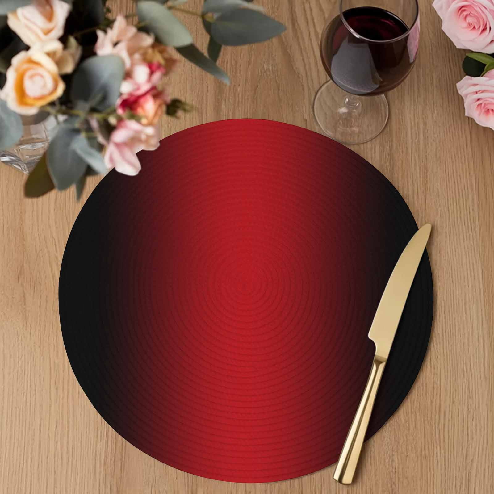 Black Red Ombre Round 13 Inch Placemats Set of 6, Modern Art Abstract Aesthetics HeatResistant Non Slip Place Mats for Dining Table, Wipeable Braided Kitchen Table Mats for Housewarming