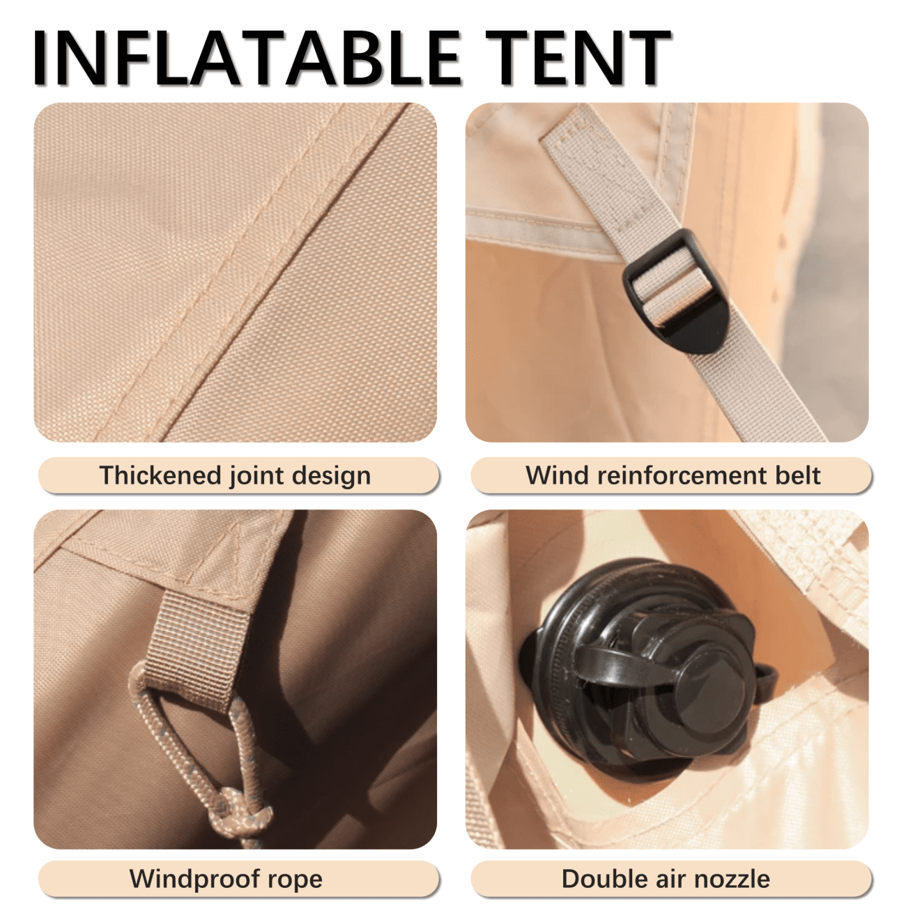 Large Inflatable Tent with Built-in Air Pump, 4 Seasons Waterproof Big Tent with Ventilation Mesh Window, for Camping, Hiking, Khaki