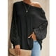 thumbnail image 2 of Mujeres Top Hollow out crewneck un hombro linterna manga larga suelta blusa negro XXL, 2 of 5
