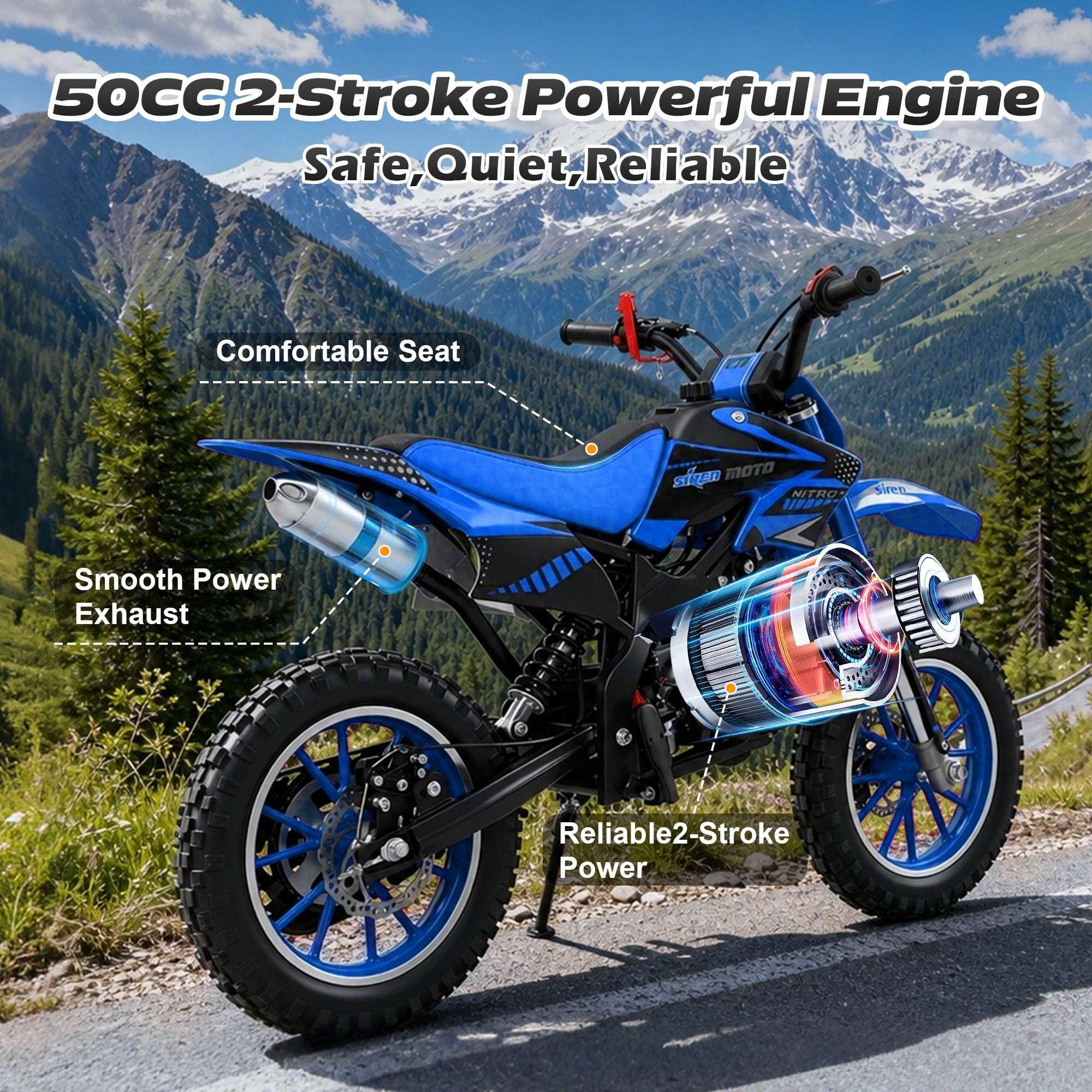 50cc Dirt Bike, 2 Stroke Gas Mini Bike for Kids 8-14 with Front Rear Disc Brakes, 10 Inch Off-Road Tires, Shock Absorption, Seat Height 23.6in, Max Speed 25mph, 2026 Upgraded, Red