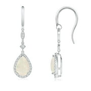 1.6 Carats Pear-Shaped Opal Drop Earrings with Diamond Halo For Women in 14K White Gold (9x6mm Opal)