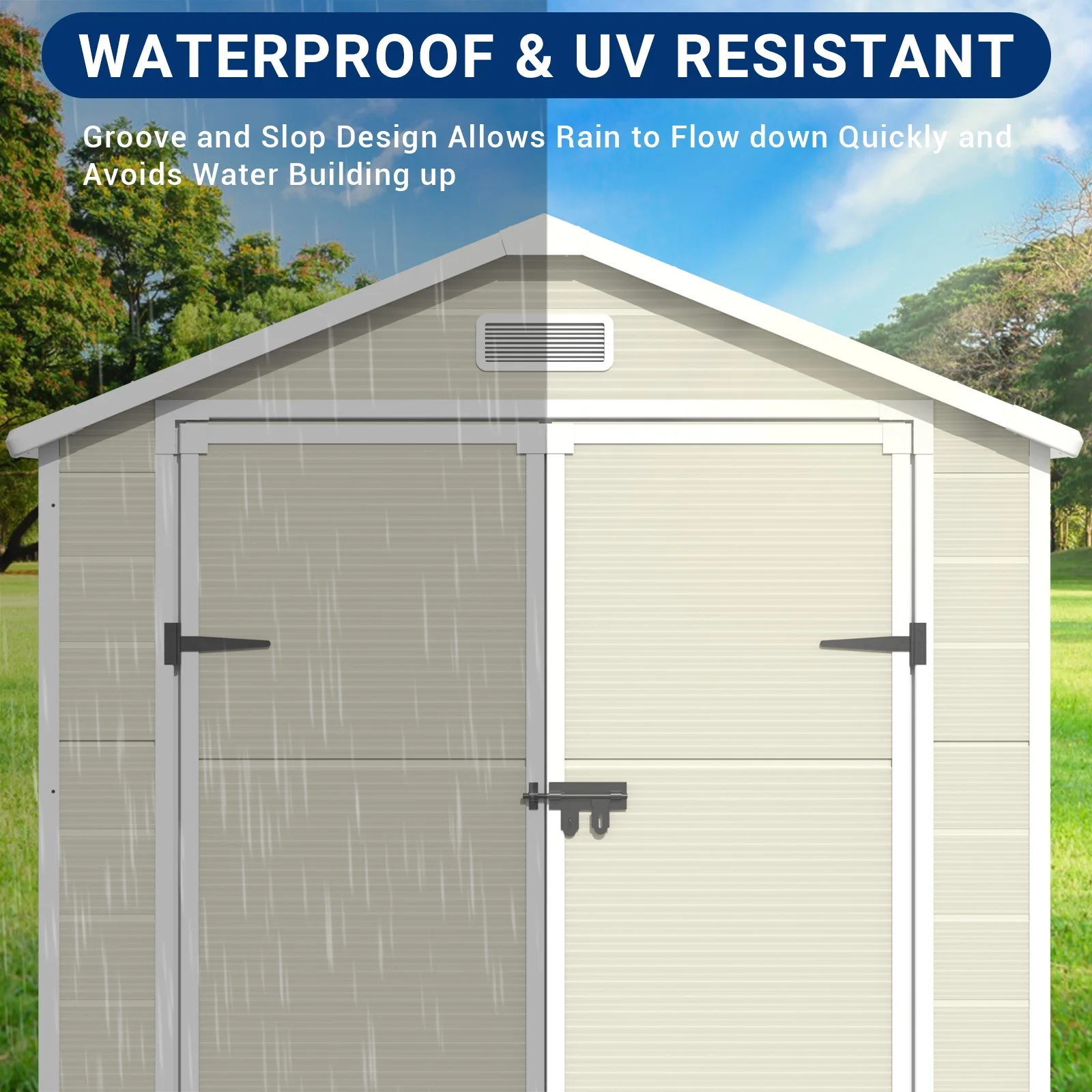 Amopatio Storage Shed 6×4.5 FT, Resin Sheds & Plastic Outdoor Storage with Floor Outdoors Garden Tool Shed Tuff Outside Patio Shed with Lockable Door for Bike,Sandstone