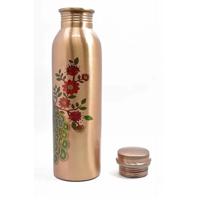 100% Copper Water Bottle Leak Proof and Peacock design for dining 900 ML