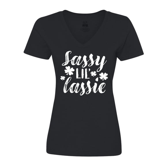 Inktastic Saint Patrick's Day Sassy Lil' Lassie with Shamrocks Women's V-Neck T-Shirt