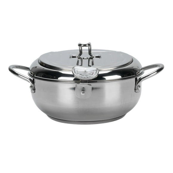 Fish Fryer Pot, 304 Stainless Steel Deep Fryer Pot Temperature Control Multifunctional Oil Saving Thickened with Lid, with Oil Drip Drainer Rack for Kitchen, for Frying Chicken