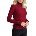 thumbnail image 2 of Ribbed Sweaters for Women Cute High Neck Knitted Warm Fitted Sweater Wine Red One size, 2 of 10