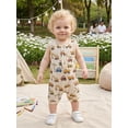 thumbnail image 3 of BemeyourBBs Newborn Baby Boy Summer Clothes Infant Baby Boys Farm Outfit Waffled Knit One Piece Romper 0 3 6 9 12 Months Sleeveless Excavator Tractor Print Half Button Jumpsuit Shorts, 3 of 8