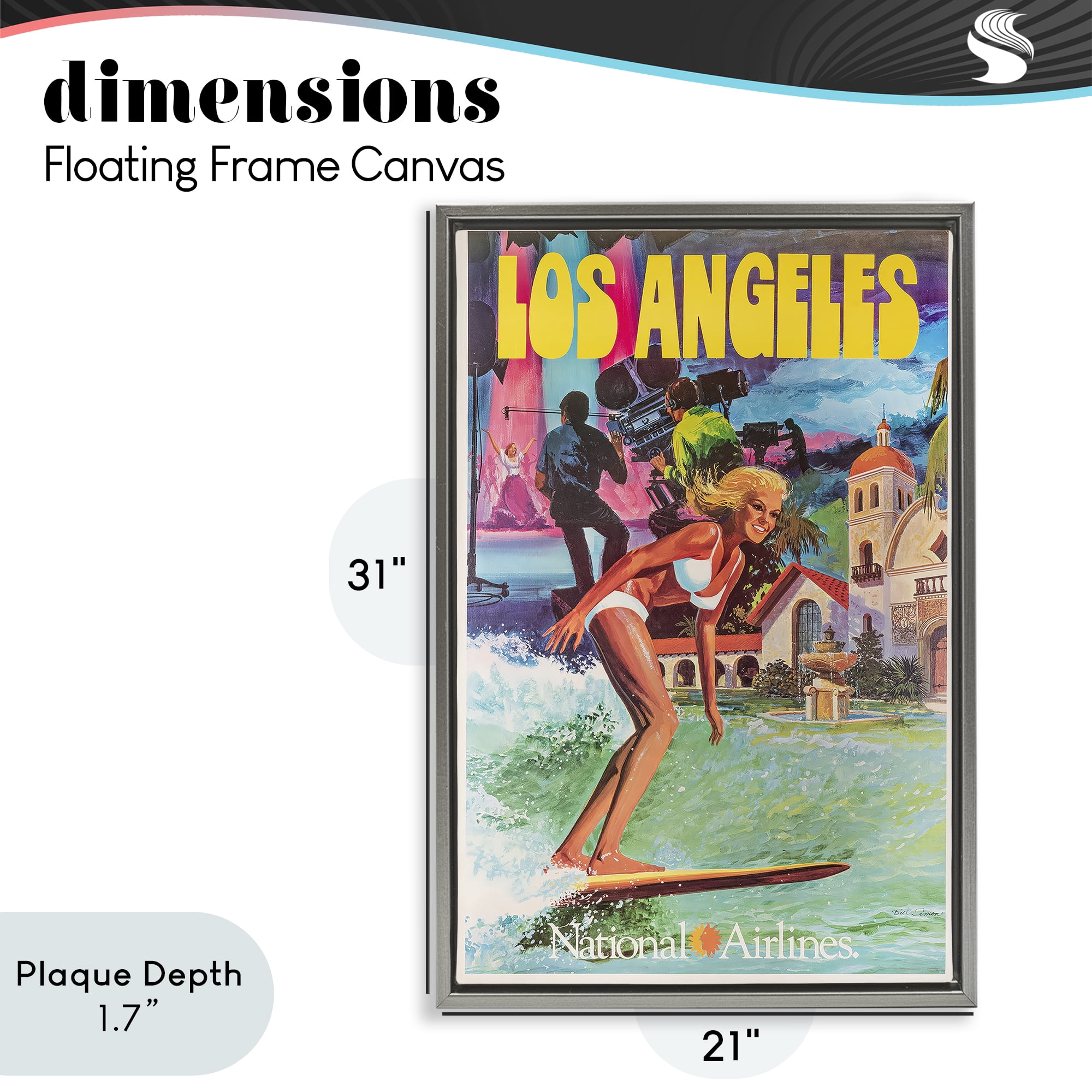 Stupell Industries Vintage Los Angeles Travel Gray Framed Floater Canvas Wall Art, design by Vintage Posters
