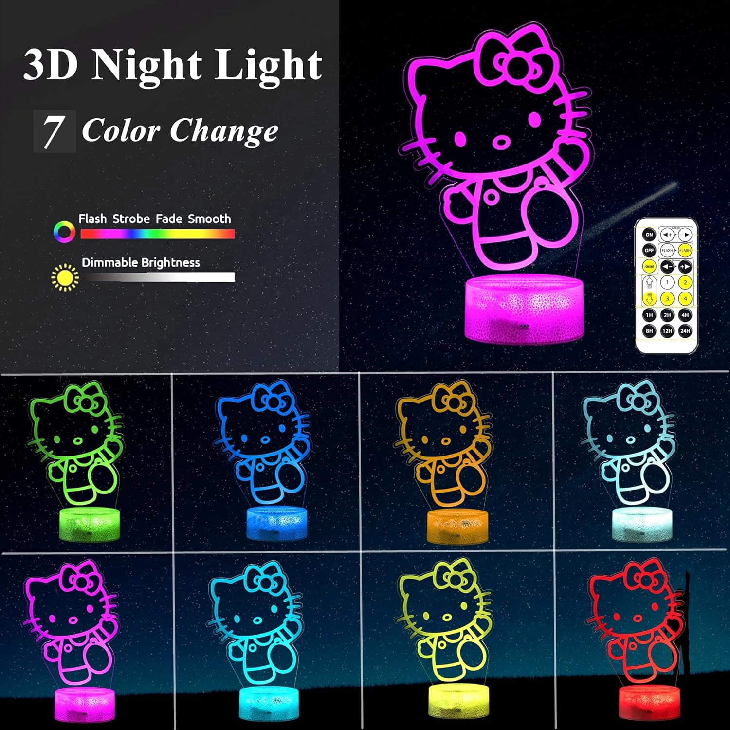 Aorsher Cute Night Light - Anime Charater Multi-Color Change Decor Kitty Lamp with Remote, Dim, Timer, Game Fan Gifts for Christmas Birthday