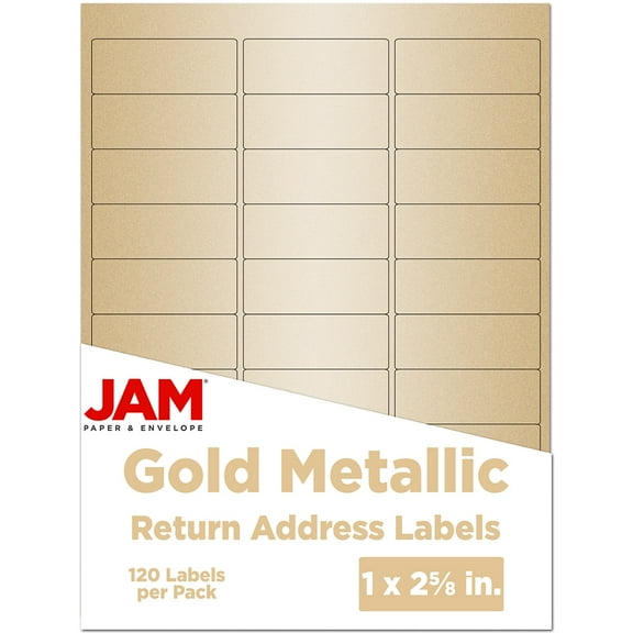 JAM Paper Mailing Address Labels, 1" x 2-5/8", 120 per Pack, Gold Metallic