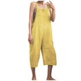 thumbnail image 2 of Women Casual Loose Wide Leg Jumpsuits Long Bib Pants Cotton Overalls with Pockets Yellow L, 2 of 5