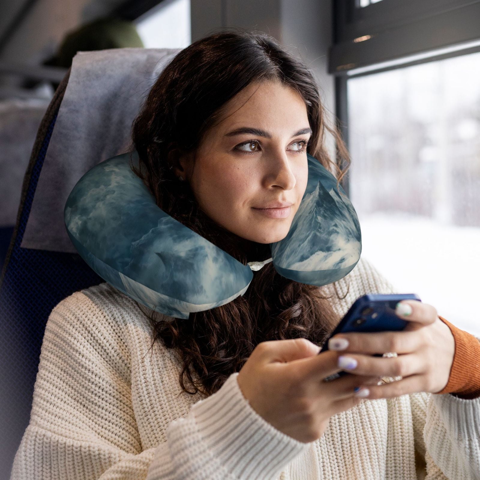 Xecao Mysterious Moonlit Mountains Print Memory Foam Cervical Neck Pillow Versatile U-Shaped Pillows for Home,Office,Camping,Travelling,Soft Washable Cover