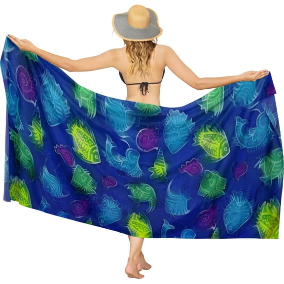 HAPPY BAY Women's Wraps Summer Long Pareos Vacation Skirt Bathing Suit Cover-Up Beach Dress Bikini Sarong Swimwear for Women One Size Fish, Blue