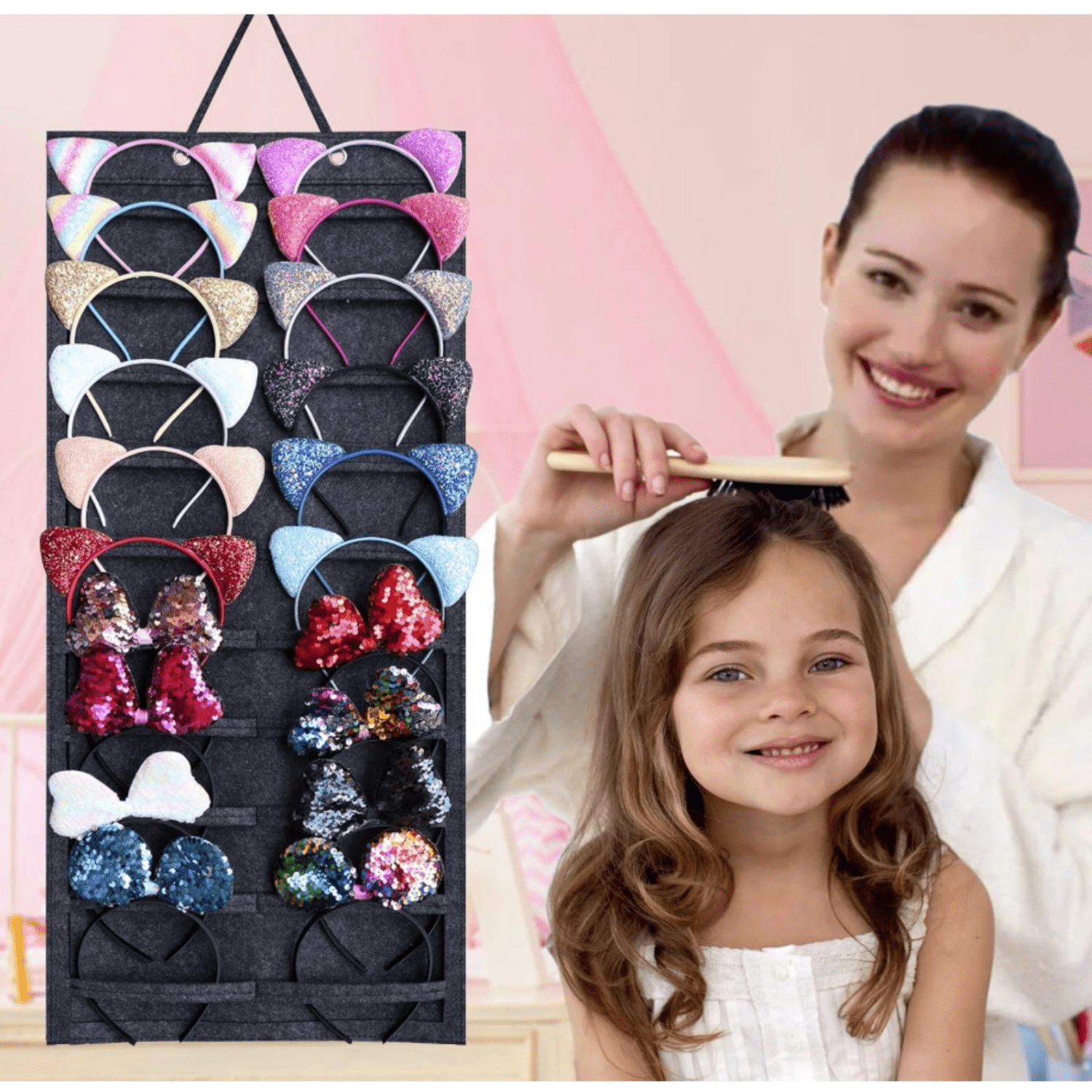 Hanging Headband Holder Organizer for Girls, Wall-mount Headband Storage Display for Women, Head Band Hair Accessories Organizer On Wall, Door, Wardrobe