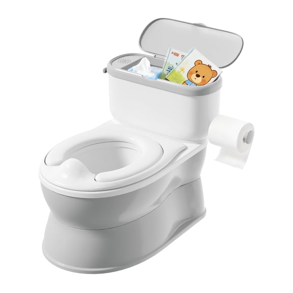 Babyomi Toddler Potty Training Toilet, 2-in-1 Portable Toilet with Detachable Training Seat, Realistic Flushing Sound, Wipes Storage and Toilet Paper Holder for Ages 1-3, Grey