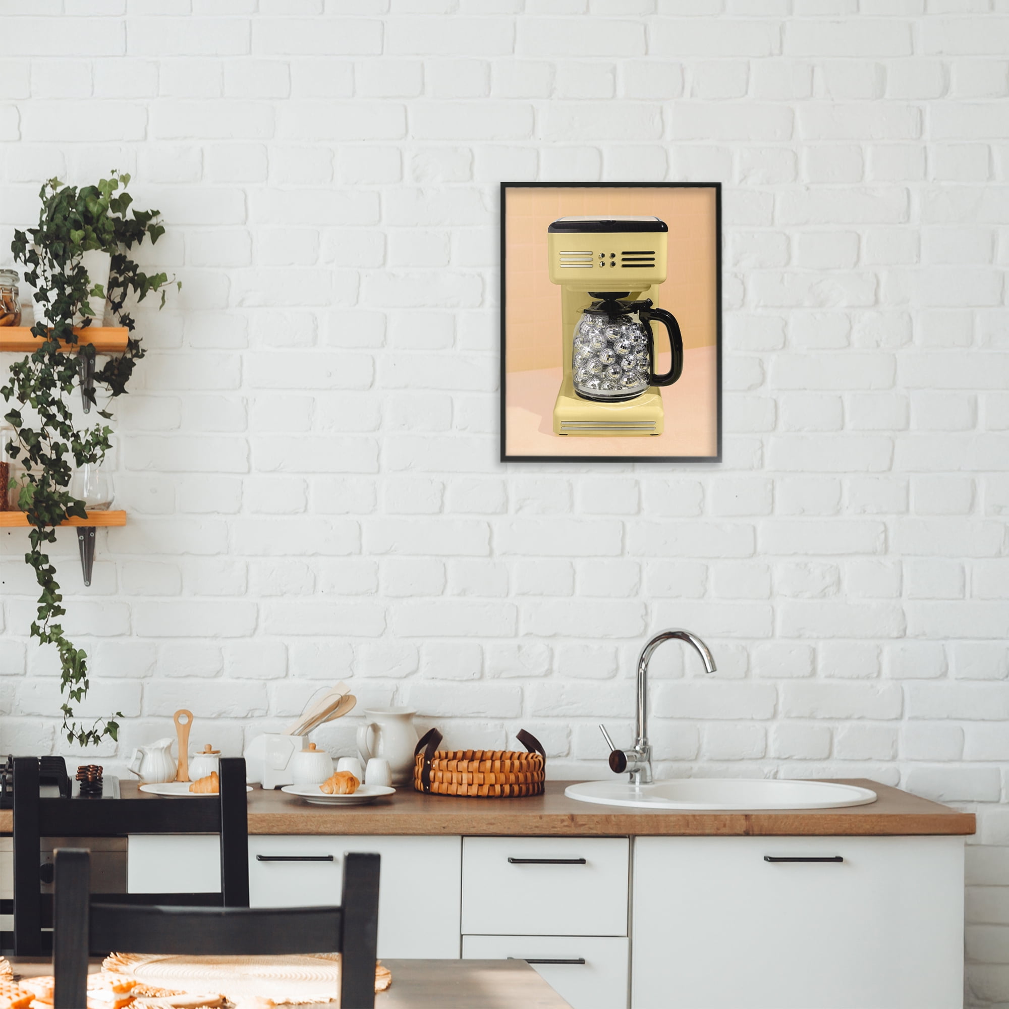 Stupell Industries Disco Coffee Maker over Yellow Black Framed Giclee Art, design by LISH Creative