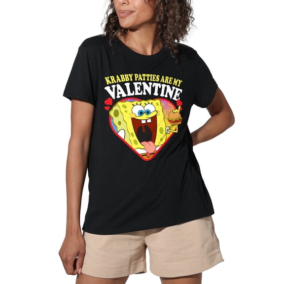 Spongebob Krabby Patties are my Valentine Women's Loose T-Shirt, Black, 2X-Large