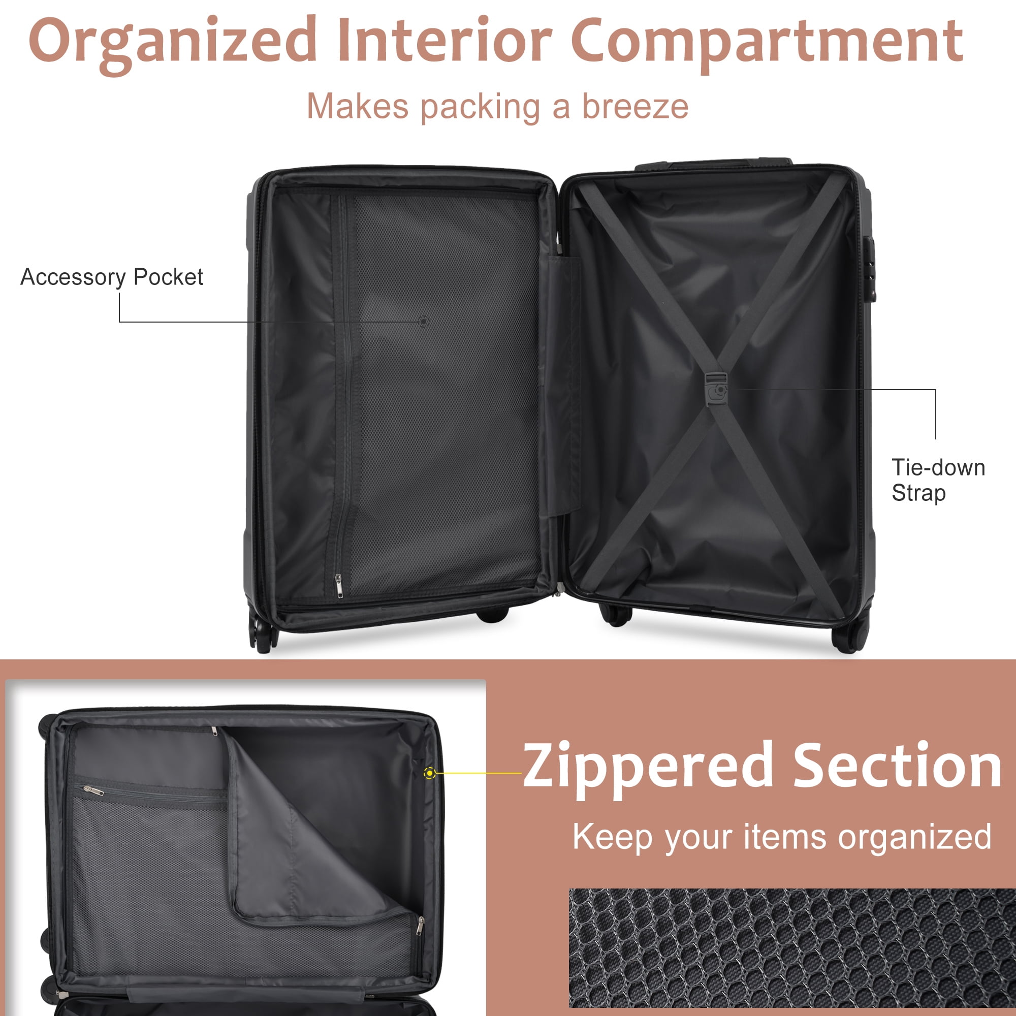 Carry on Luggage 24 inch, ABS+PC Lightweight 65L Capacity Hardshell Suitcase with TSA Lock & Wheels for Travel Trip