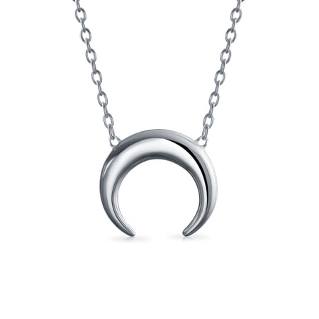 Bling Jewelry Womens Celestial Crescent Moon Pendant Necklace Sterling Silver with Double Horn Design