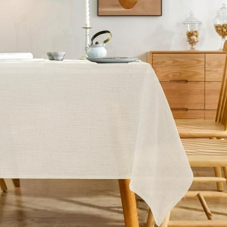 

XIACOCO-Natural Linen Rectangle Tablecloth Slubby Textured Fall Lightweight Table Cloth 60 X 120 Inch Water Resistant Stain Resistant Farmhouse Burlap Table Cover For Kitchen Dining Room