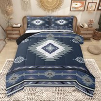 Manfei Western Bohemian Aztec Queen Comforter Set for Female, Vintage Mandala Triangle Bedding Sets, Navy Grey Hippie Reversible Bedding Comforter Set, Luxury Bedroom Decor, 3pcs