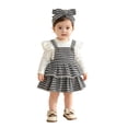 thumbnail image 6 of Duqingm Baby Girl Winter Clothes Toddler Girl Spring Fall Outfit Long Sleeve Ruffle Romper Floral Suspender Skirt Headband Set,3-6 Months, 6 of 7