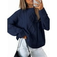 thumbnail image 3 of Chandails à Col Rond en Tricot Torsadé Surdimensionnés pour Femmes Bleu Marine TTTG, 3 of 6