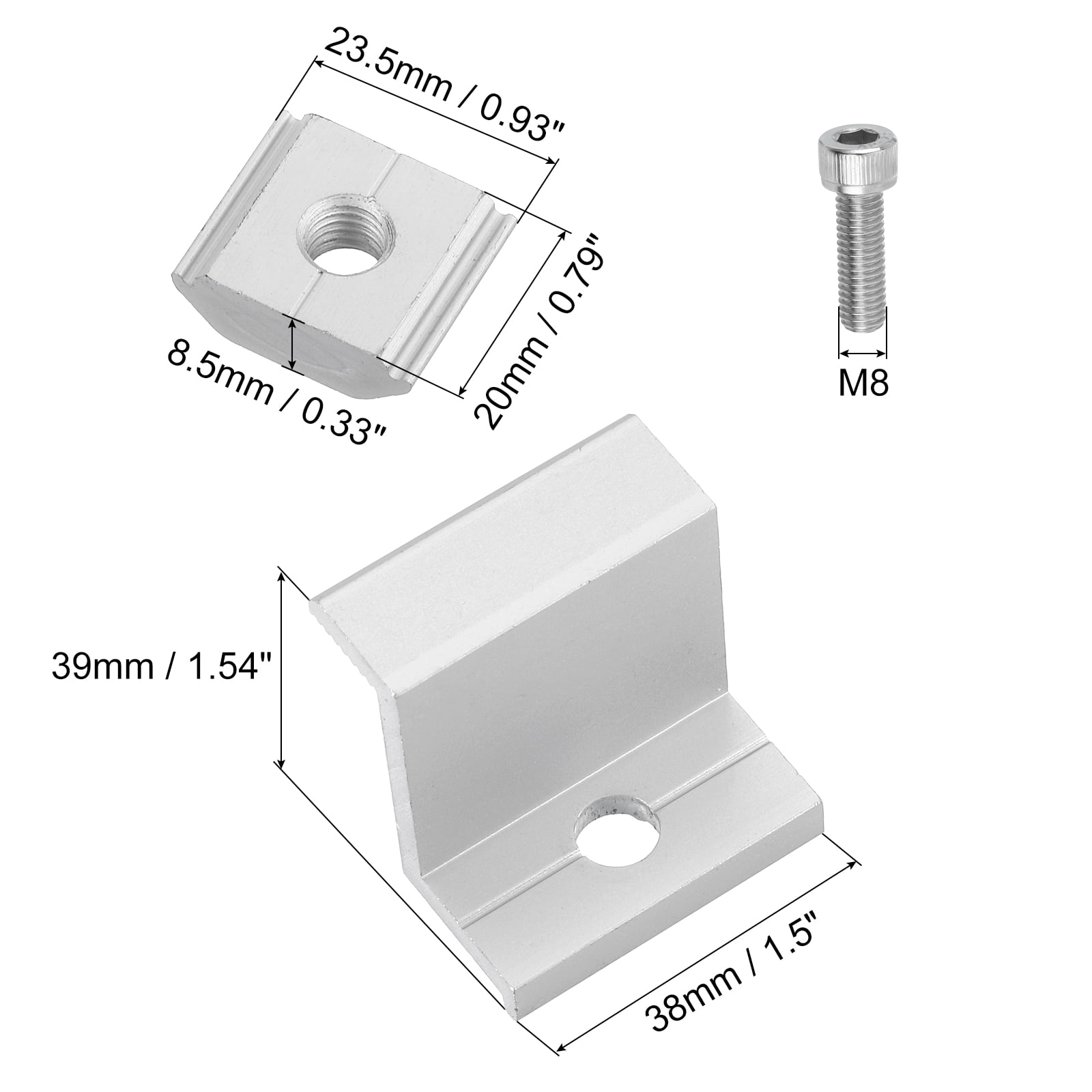 Uxcell 8Pcs Solar End Clamp, 35mm Aluminum Adjustable Solar Panel Mounting Bracket Clamp Z Bracket Clamps, Silver