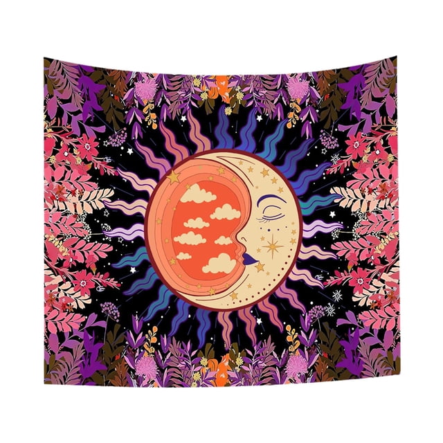 Tapiz de flores y luna para dormitorio, tapiz floral de plantas, tapiz Retro estético para sala de estar, colgante de pared para dormitorio