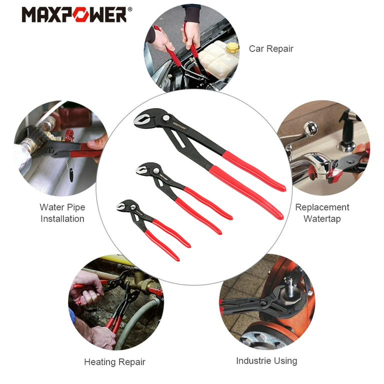 Maxpower 4 Piece Pliers Set, Pliers Tool Set Including 8 Lineman Pliers, Diagonal Cutting Pliers & Needle Nose Pliers, 10 Water Pump Pliers